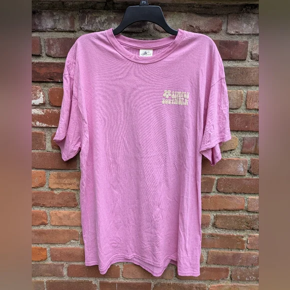 Simply Southern Pink Graphic T-Shirt with Smiley Flower Women's Size XL EUC - Picture 2 of 6
